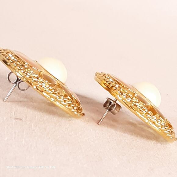 Spike Dome Stud Earrings Gold Tone Post Back - Picture 7 of 10